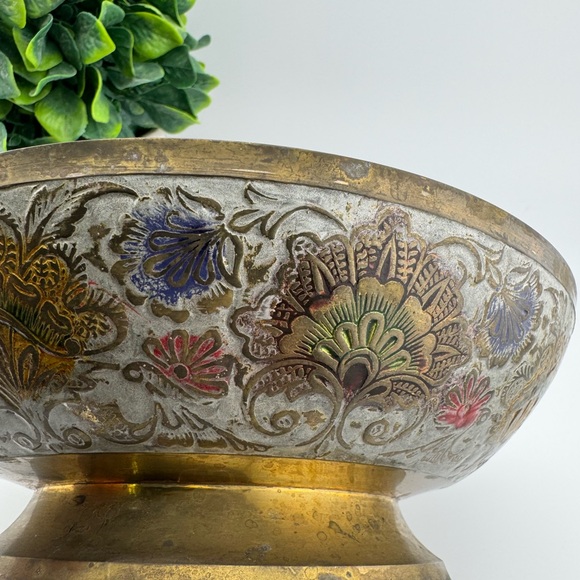 VTG Enesco Solid Brass Unicorn Footed Bowl 7.25” Wide  2 in high 1960’s - Picture 5 of 6